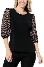 Antthony Women's Sequin Blouson Sleeve Blouse Black