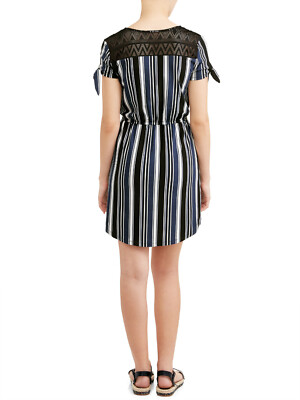 no boundaries crochet back dress No Boundaries Juniors' Lace Up V-Neck Dress with Crochet Back