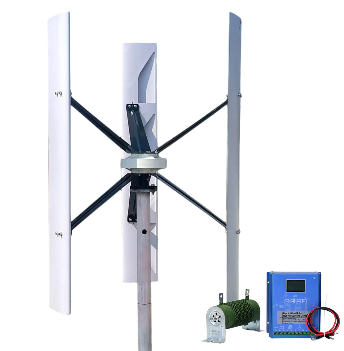 1000W Vertikale Windturbine 12/24/48V – Helix-Design, Magnet-Schwebetechnik, MPPT-Controller, 0,8m Rotor