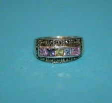 Sterling Silver Designer Ring with Multi Colored Stones Size 6 061GCM