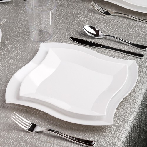 Disposable Plastic Dinnerware Set Party Package Square Wave Design Dinner Plates - Picture 55 of 57