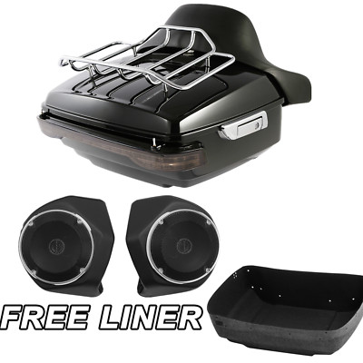 King Trunk Pad Top Rack Speakers Tail Light Fit For Harley CVO Touring 14-25 24