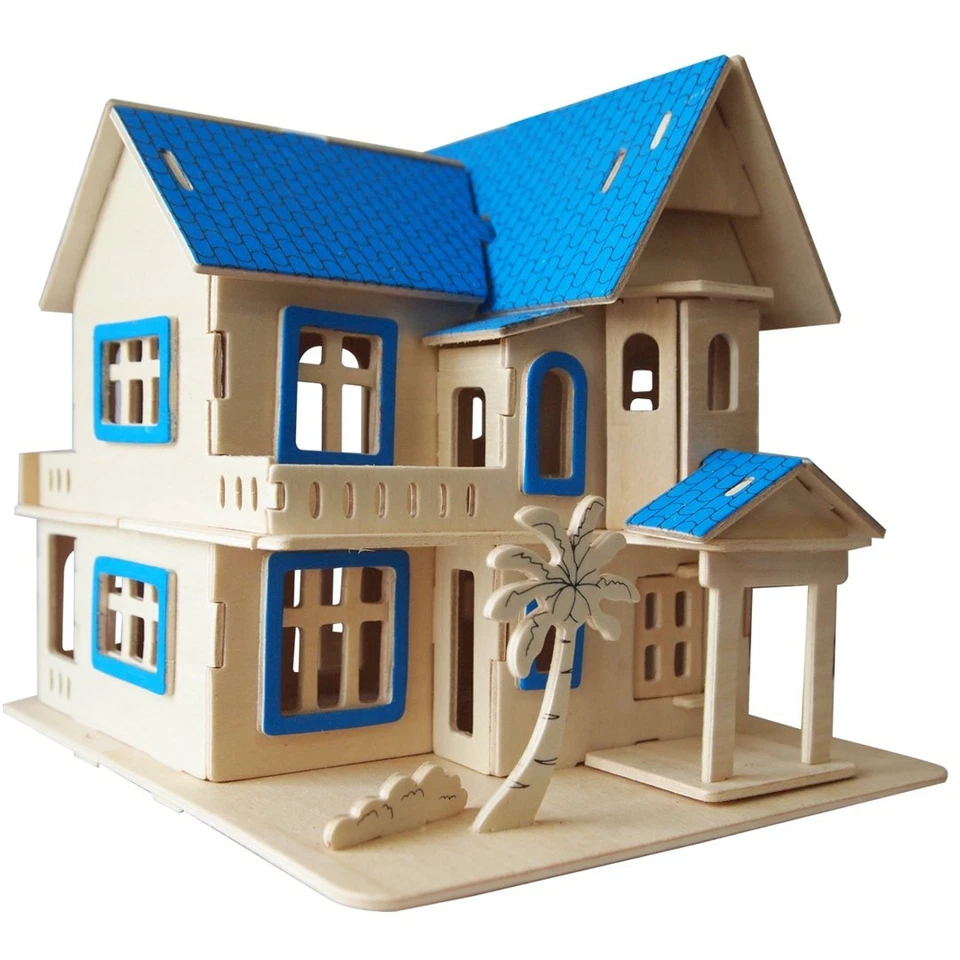 AXTOM Ferienhaus - 3D Holzbausatz Haus Gebäude Steckpuzzle Holz Bauwerk Holzpuzzle