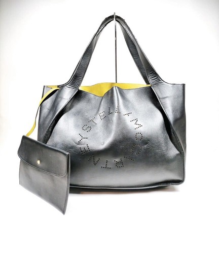 STELLA McCARTNEY  Perforated Logo Tote Bag Handbag with Pouch Large BLACK