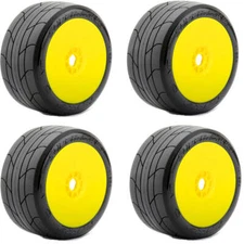 Powerhobby 1/8 Buggy Super Sonic Belted Tires Mounted on Yellow Dish Wheels (4)
