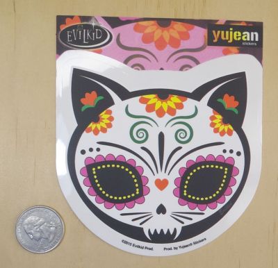 GATO MUERTO - CAT - BY EVIL KID  PEEL & STICK STICKER 3.9'' X 4.2''