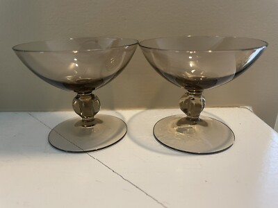 Orrefors Simon Gate Amber Smoke Champagne/ Tall Sherbet 2-1/4  Vintage MCM Glass
