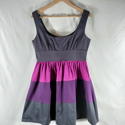 Necessary Objects Cotton Mini Dress Womens Juniors Sz L Purple Pink Color Block