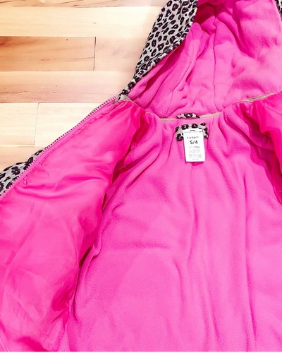 Girls Carters Leopard Print Fuchsia Pink Fleece Liner Winter Puffer Coat S4 #B09 - Picture 6 of 8