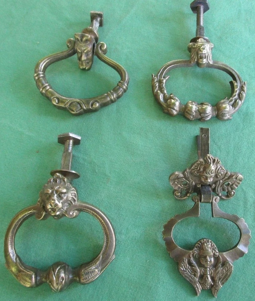 Poignée anneau rosace décor tête laiton ancien tiroirs meuble choix 4 modèles - Photo 2/4