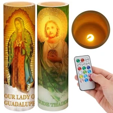 2 Pcs Religious Flameless LED Prayer Candle Real Wax Baptism Candle Set Our L...