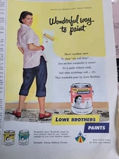 1958 Lowe Brothers  Paints Woman Paint Roller Yellow Room Vintage Ad