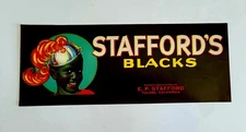 Vintage Original Crate Advertisement Blacks Bottle Can Box Label Stafford's Cali