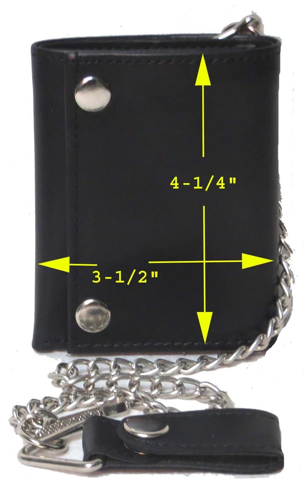 Cartera de motociclista/camionero de cuero de vaca genuino triple para hombre negra #4675 Foto 3 de 4