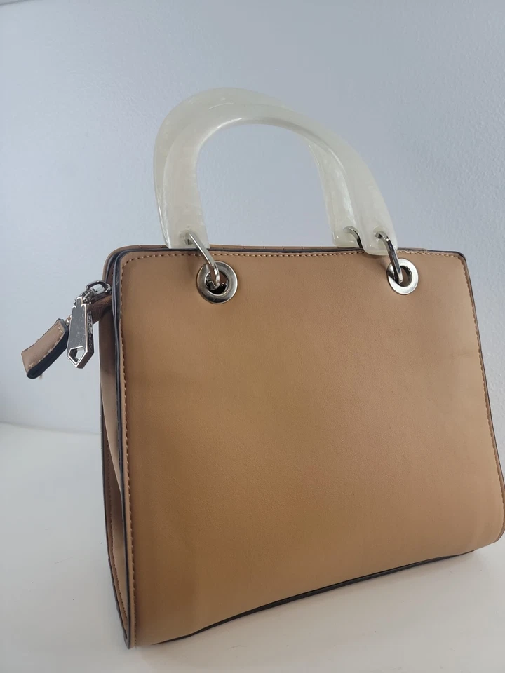 BCBG Generation Adriana Quilted Micro Satchel Purse Tan Lucite Handles - Image 3 of 4