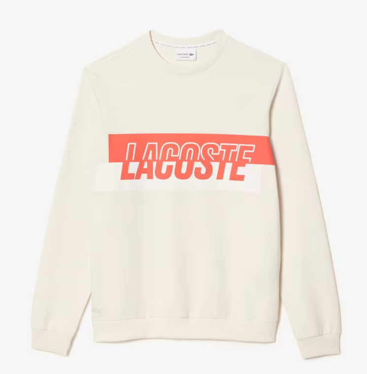 Mens Lacoste Sweatshirt Beige Pullover With Logo - Size L
