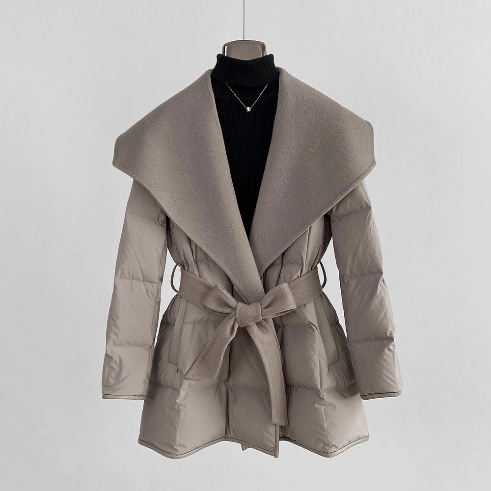 OFF WHITE 2024 donna invernale nuovo piumino d'oca cappotto lana cintura vita pelliccia collo giacca