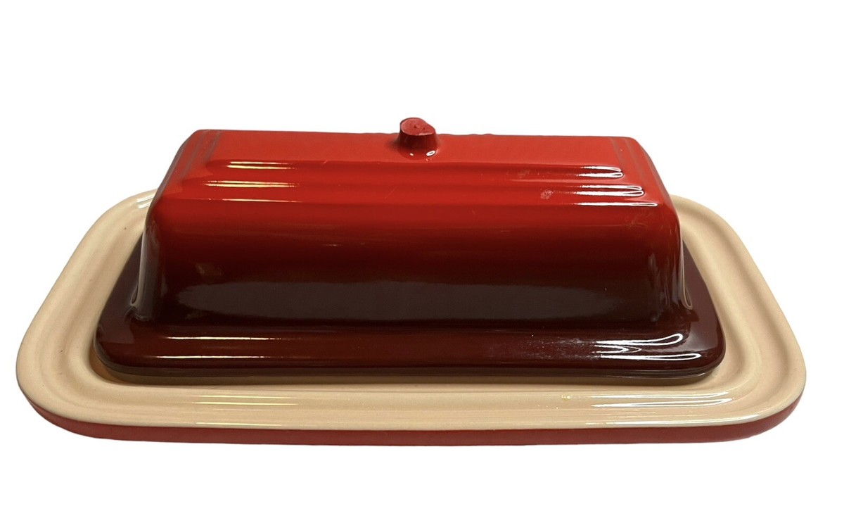 Le Creuset Ombre Gradient Cerise Cherry Red Butter Dish w/ Lid Covered Flaw