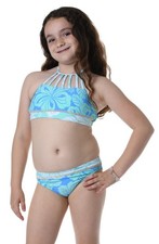 Hobie Honolulu Swim Set Girl 7 Blue Moon Floral Strappy Halter Neck Beach JZZ383