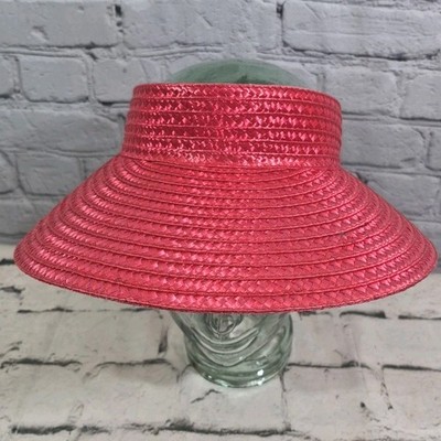 Women's Red  Visor Straw Hat Wide Brim Garden Beach Hat Open Top New