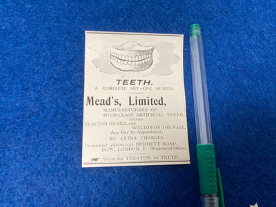 1900 FALSCHE ZÄHNE ZAHNARZT DENTAL WERBUNG 6/7 cm Clacton ESSEX Zuschnitt