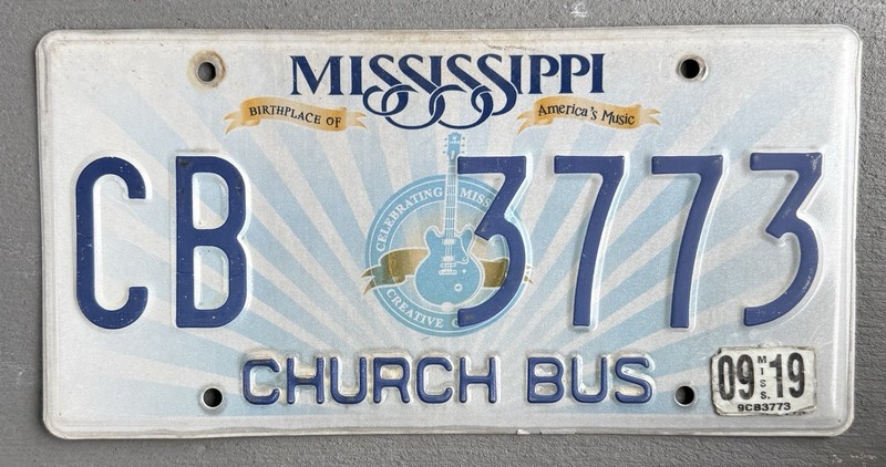MS Church Bus License Plate Mississippi Birth Place Of Amer Music Lic CB 3773