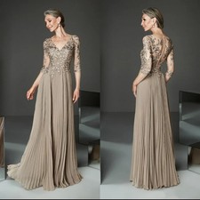 New Mother Of The Bride Dresses A-line V-neck 3/4 Sleeves Chiffon Lace Long