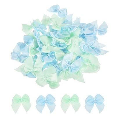 100Pcs Mini Ribbon Bows 1'' Mini Fabric Satin Ribbon Flower Bows Blue & Green