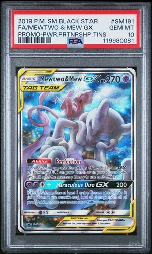 2019 POKEMON SM BLACK STAR PROMO #SM191 FULL ART/MEWTWO & MEW GX PSA 10