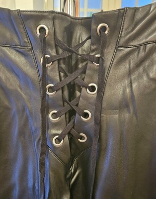 Killstar Primevil Lace-Up Pants Black Faux Leather Size L
