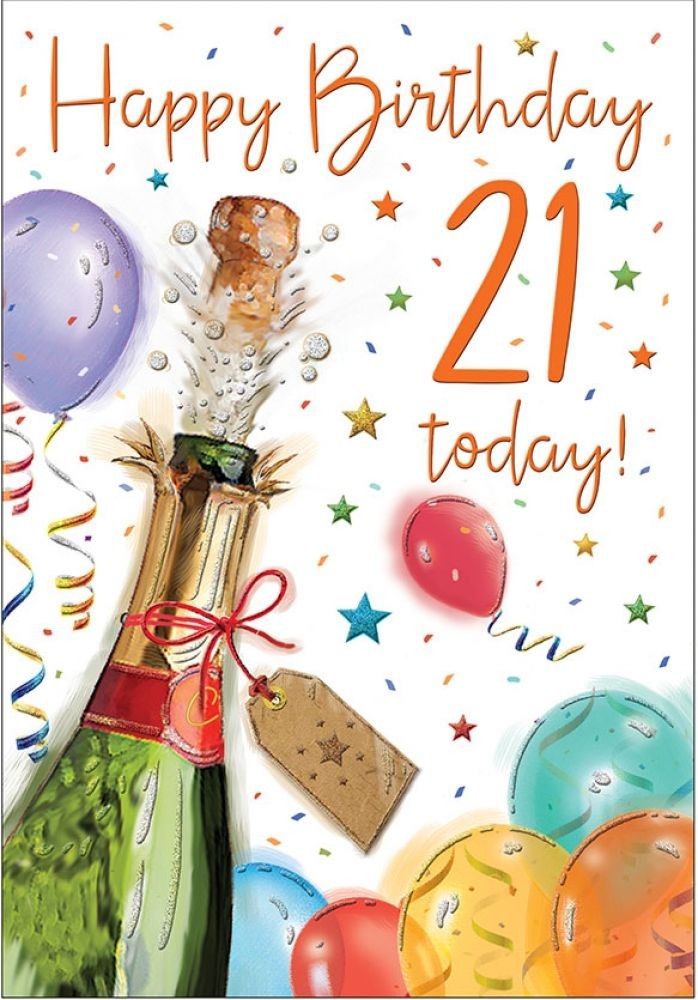 21st Birthday Card - Male Champagne - Glitter - Regal Quality NEW