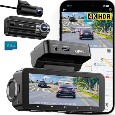 IIWEY D2 Pro Dashcam vorne und hinten 4K, integrierte GPS-Geschwindigkeit, 5 GHz WiFi, Sprache