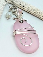 Sea Glass Necklace Jewelry w/ Light Pink Pend...