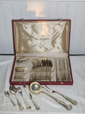 Ménagère Guy Degrenne 49 pièces en métal argenté avec coffret d’origine –Vintage - Photo 1/3