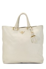 Prada White Vitello Daino Convertible Shopping Tote - WGACA