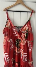 Curvewow Red Tropical Maxi Tiered Summer Dress Size 22