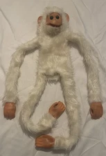 Vintage 80s Hanging Monkey Plush White Stuffed Animal Hand Puppet 1981 Hosung