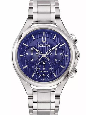 Bulova 96A302 Armbanduhr Herren Curv Chronograph 45mm Quarz Blau Silber 3 ATM