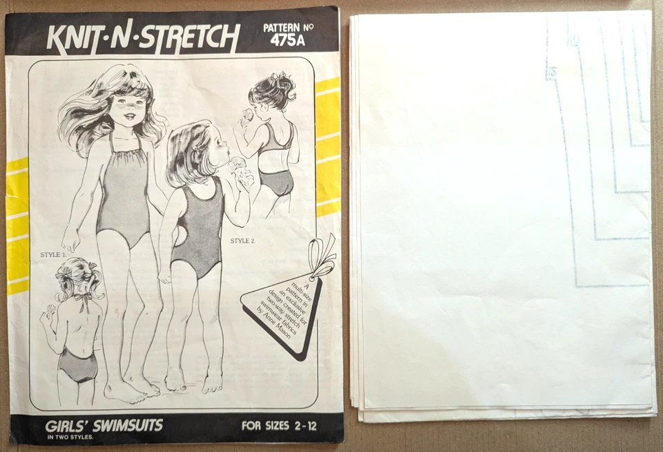 Knit-N-Stretch Girls Swim suits 475A Sz 2-12 Vintage Two Styles 1980 UNCUT - Image 4 of 4