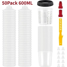 50Packs PPS CUPS Disposable Paint Spray Gun Cup Liners and Lid System 600ml/20Oz