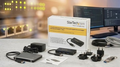 StarTech.com 3 Port USB 3.0 Hub mit Gigabit Ethernet Adapter aus Aluminium