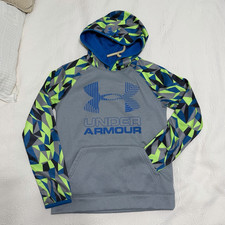 Under Armour Boys Youth M Pullover Hoodie Long Sleeve Hooded Pockets Geo Gray