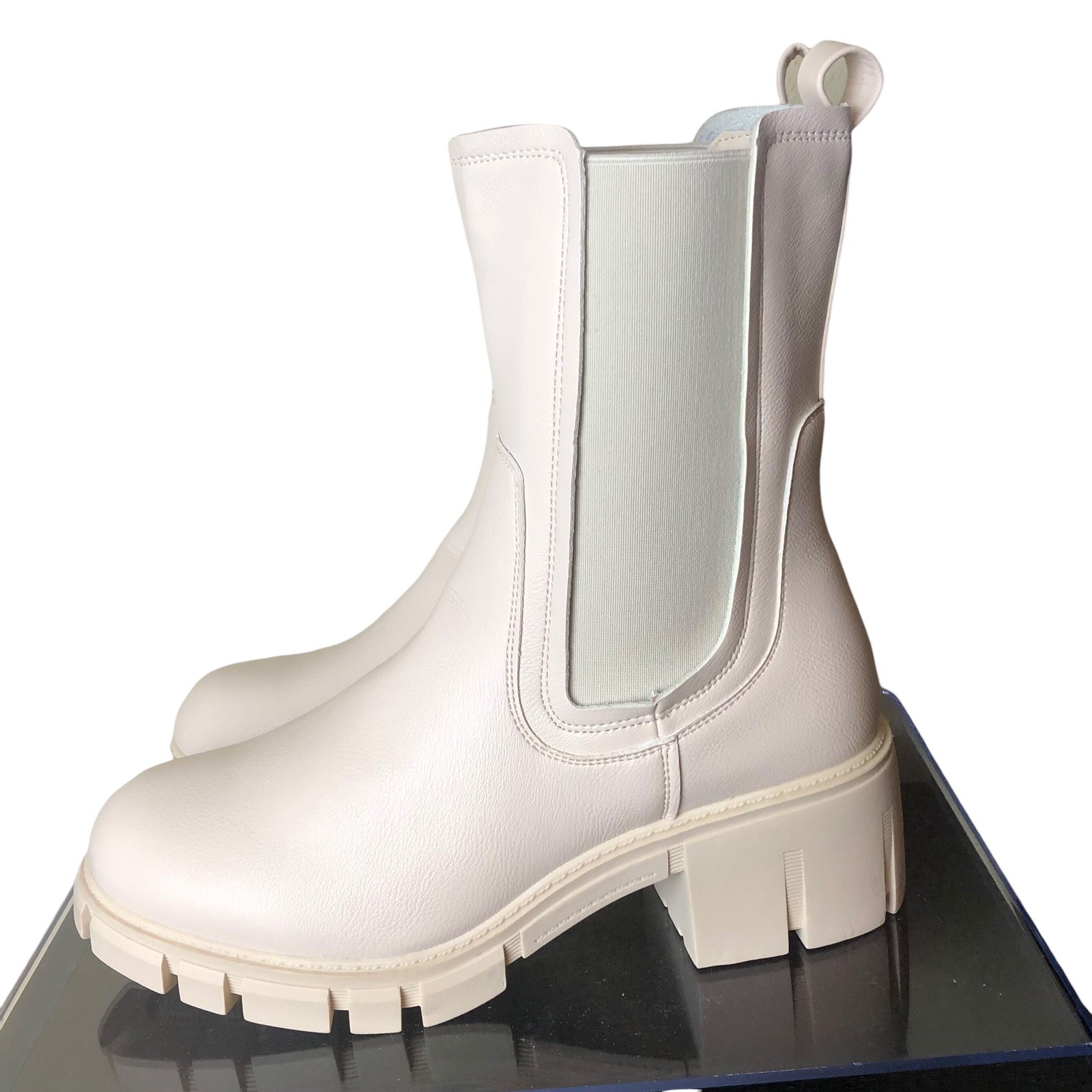 SAOLA Stivali donna pull on metà polpaccio pelle bianca plateau suola grossa taglia 11 NUOVI