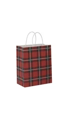 SSWBasics Medium - Holiday Red Plaid Paper Shopping Bags - Case of 100