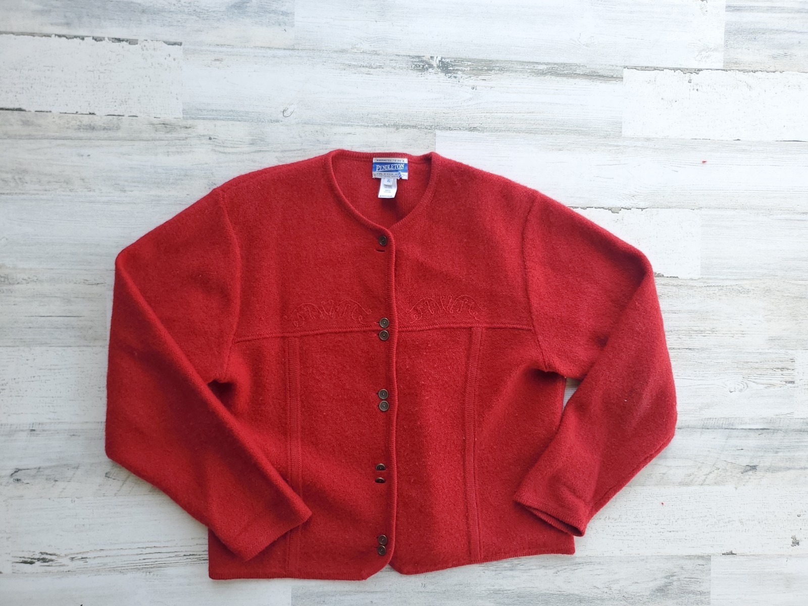 Vintage Pendleton Red Wool Sweater Button Embroid… - image 5