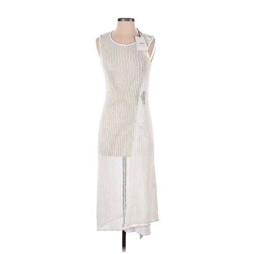 Staud Women's Ivory Linen Sheer Crochet V-Neck Sleeveless Tara Dress Size L  | eBay