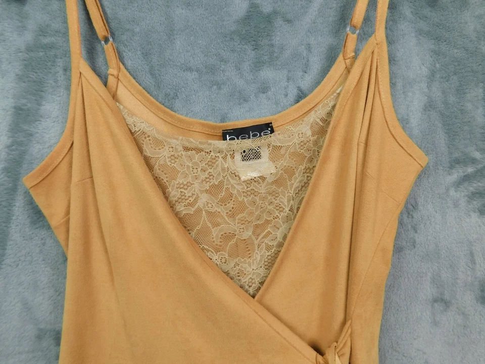 Vestido envolvente Bebe vintage para mujer pequeño bronceado imitación gamuza vaquera costera flecos boho Foto 2 de 4