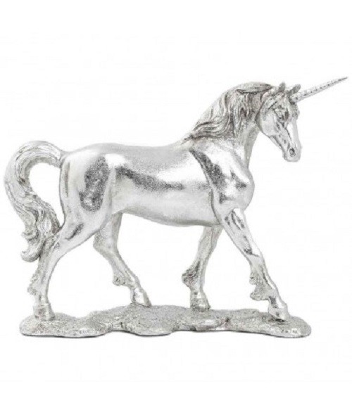 Sculpture licorne argentée déco pour sublimer une bibliothèque ou une console d'entrée