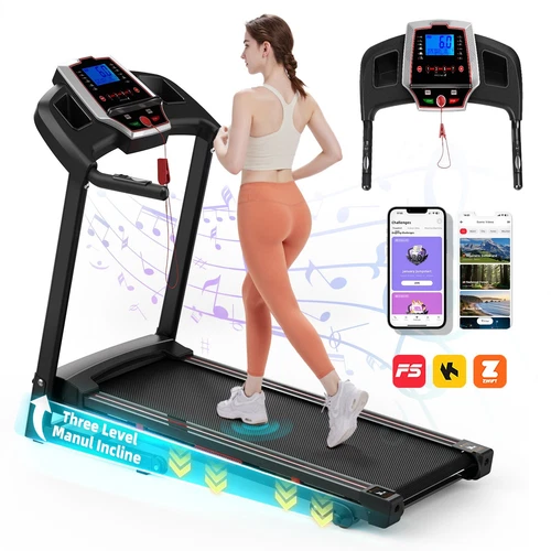 16.5 Inch Wide Foldable Home Treadmill w/ incline & Fitness Tracking App, 3.5 HP