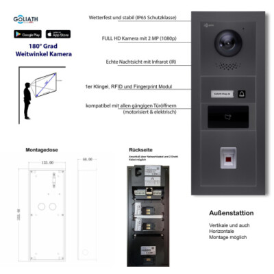Türklingel mit Kamera 1-Fam. Fingerprint RFID Anthrazit
